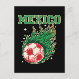 Mexico Soccer Flaming Ball Retro Football Fan Art Postcard