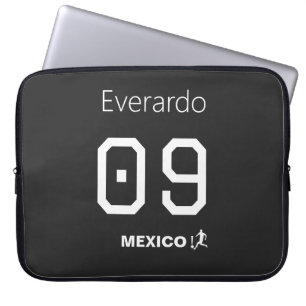 Mexico Soccer Minimalist Black Personal Name Laptop Sleeve
