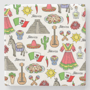Mexico   Symbols Pattern Stone Coaster
