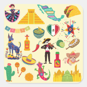 Mexico Symbols Square Sticker
