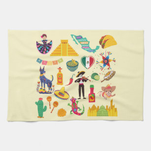 Mexico Symbols Tea Towel