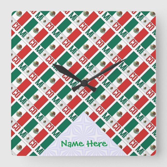 Mexico Tiled Personalized Square Wall Clock (Front)