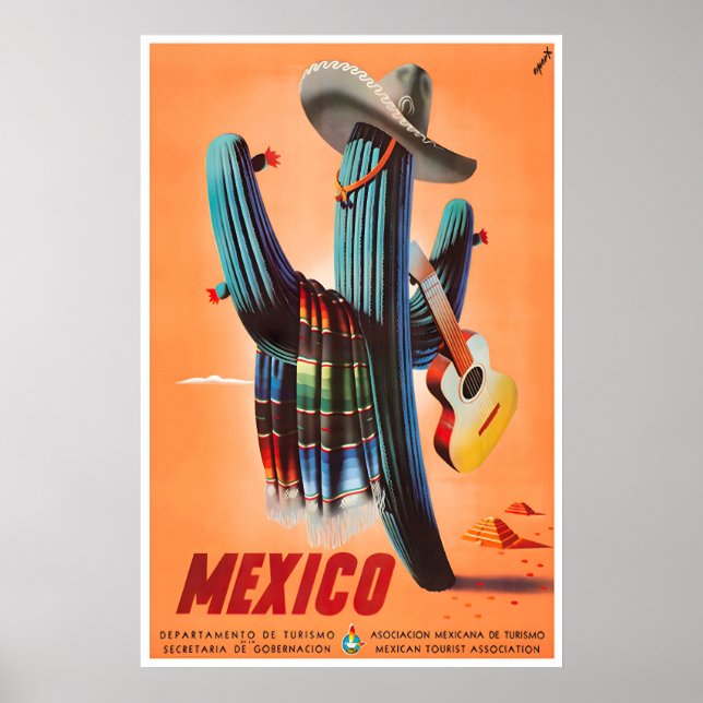 Mexico Travel Poster Mexican Art Cactus Print (Front)