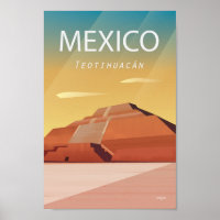 Mexico travel poster Teotihuacan Pyramid
