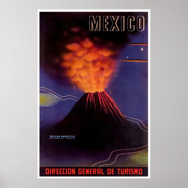 Mexico Travel Print Mexican Art Volcano Poster (Front)
