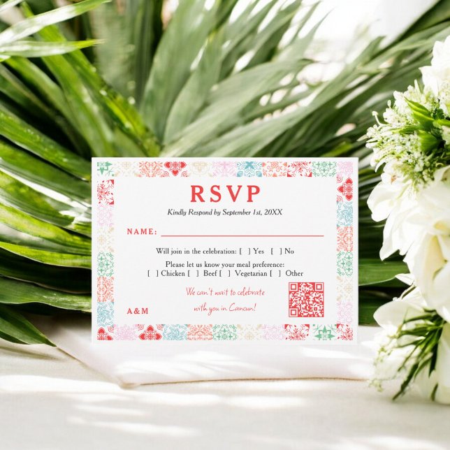 Mexico tropical watercolor QR destination wedding  RSVP Card (Mexico tropical watercolor QR destination wedding RSVP Card)