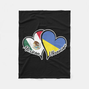 Mexico Ukraine Flag Heart Half Mexican Half Fleece Blanket