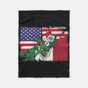 Mexico Us Flag Mexican Flag American Flag Rose 1 Fleece Blanket