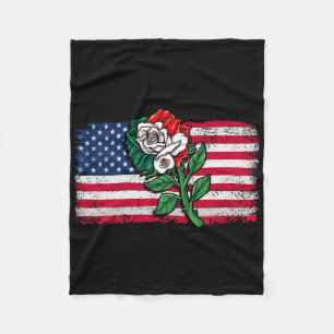Mexico Us Flag Mexican Flag American Flag Rose 2  Fleece Blanket