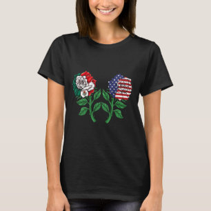 Mexico Us Flag Mexican Flag American Flag Rose 3  T-Shirt
