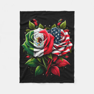 Mexico Usa Flag Mexican Flag American Flag Rose Fl Fleece Blanket