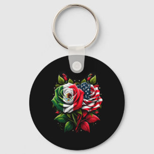Mexico Usa Flag Mexican Flag American Flag Rose Fl Key Ring