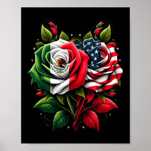 Mexico Usa Flag Mexican Flag American Flag Rose Fl Poster
