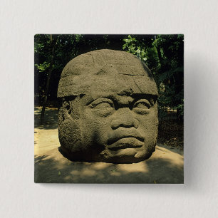 Mexico, Villahermosa, giant Olmec head, La Venta 15 Cm Square Badge