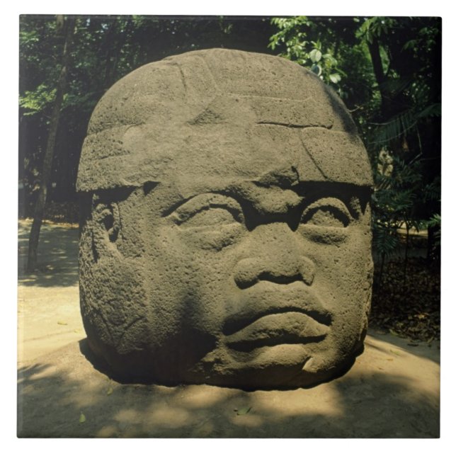 Mexico, Villahermosa, giant Olmec head, La Venta Tile (Front)