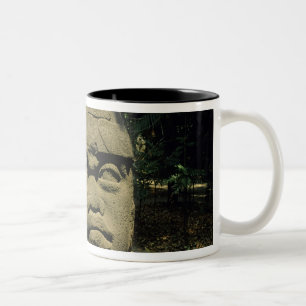 Mexico, Villahermosa, giant Olmec head, La Venta Two-Tone Coffee Mug