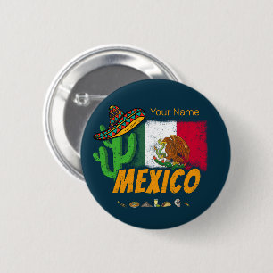 Mexico Vintage Cactus With Flag Sombrero Souvenir 6 Cm Round Badge