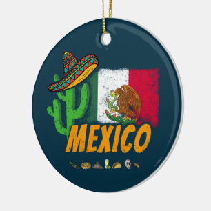 Mexico Vintage Cactus With Flag Sombrero Souvenir Ceramic Tree Decoration