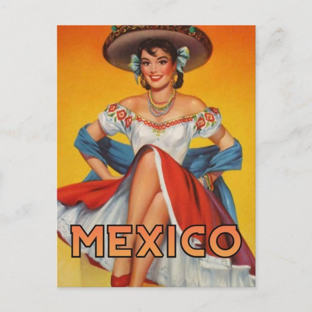 Mexico vintage Pin Up girl Travel postcard (Front)