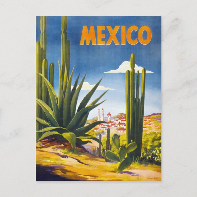 Mexico Vintage Poster Restored Postcard (Front)