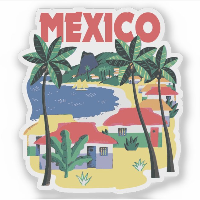 Mexico vintage travel illustrationwith beach scene (Front)