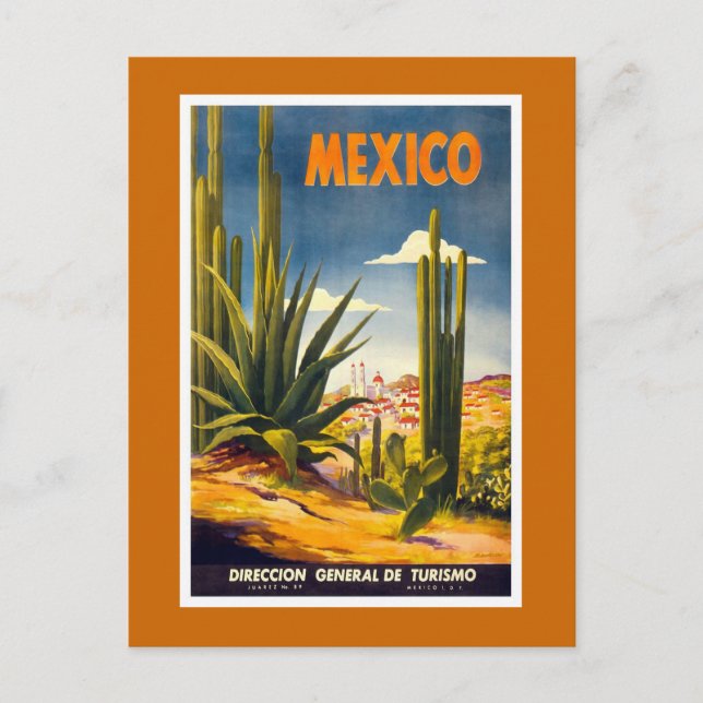 "Mexico" Vintage Travel Poster Postcard (Front)