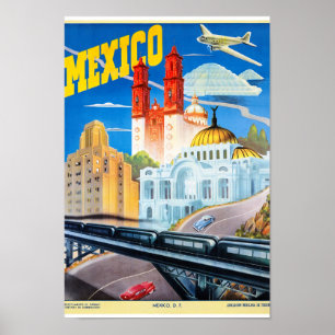 Mexico Vintage Travel Poster Restored