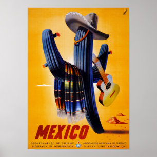 Mexico Vintage Travel Poster Restored