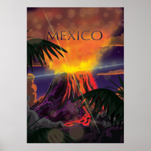 Mexico Volcano Travel Poster