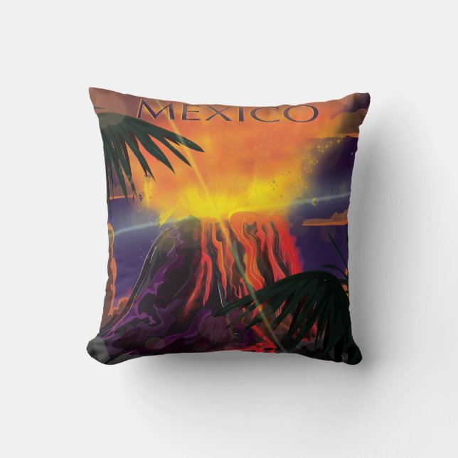Mexico Volcano Travel Poster Cushion (Front)