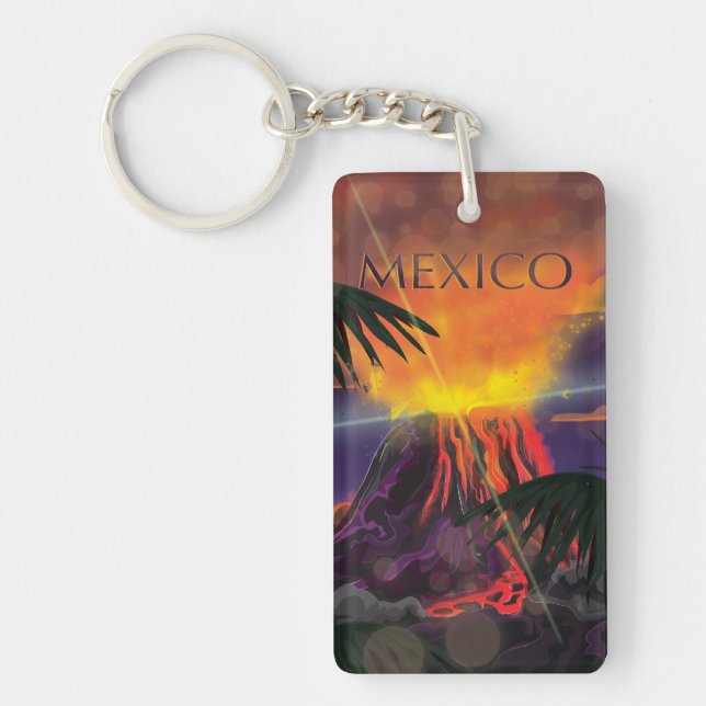 Mexico Volcano Travel Poster Key Ring (Front)