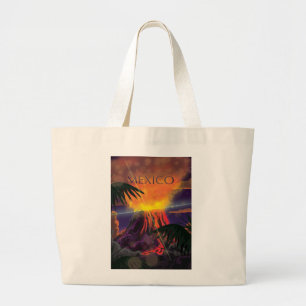 Mexico Volcano Travel Poster Large Tote Bag