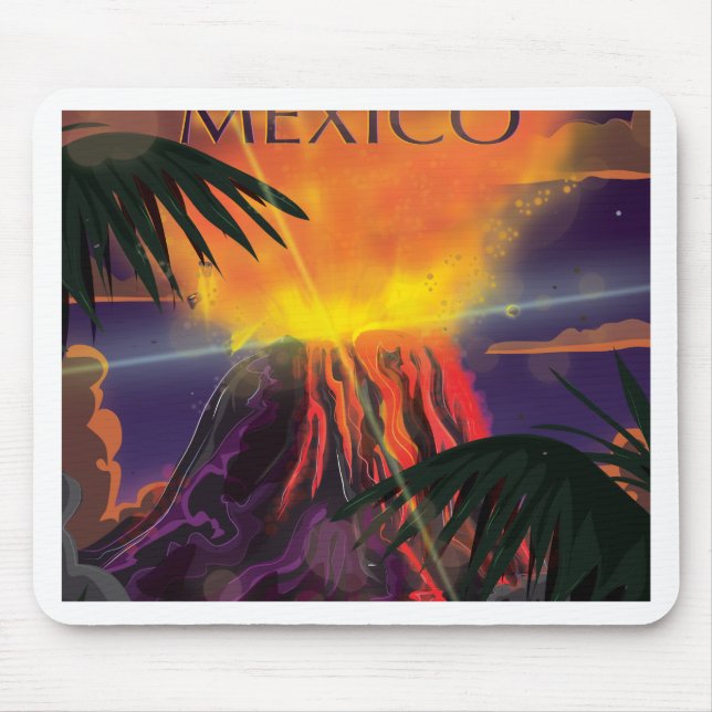 Mexico Volcano Travel Poster Mouse Mat (Front)