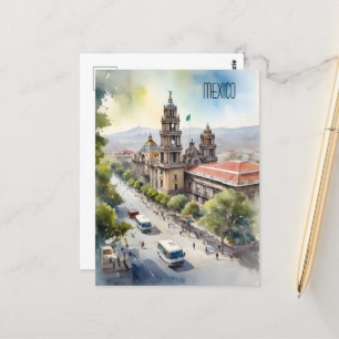 Mexico watercolor art postcard