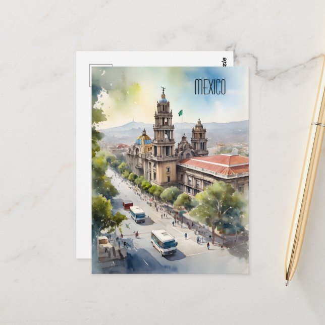 Mexico watercolor art postcard (Front/Back In Situ)