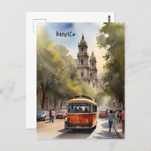 Mexico watercolor art postcard