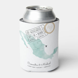 Mexico Watercolor Map Cabo Destination Wedding Can Cooler