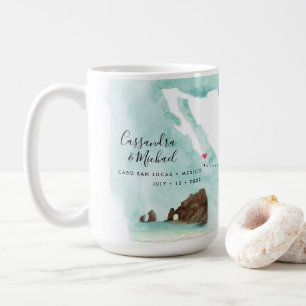 Mexico Watercolor Map   Cabo   Destination Wedding Coffee Mug