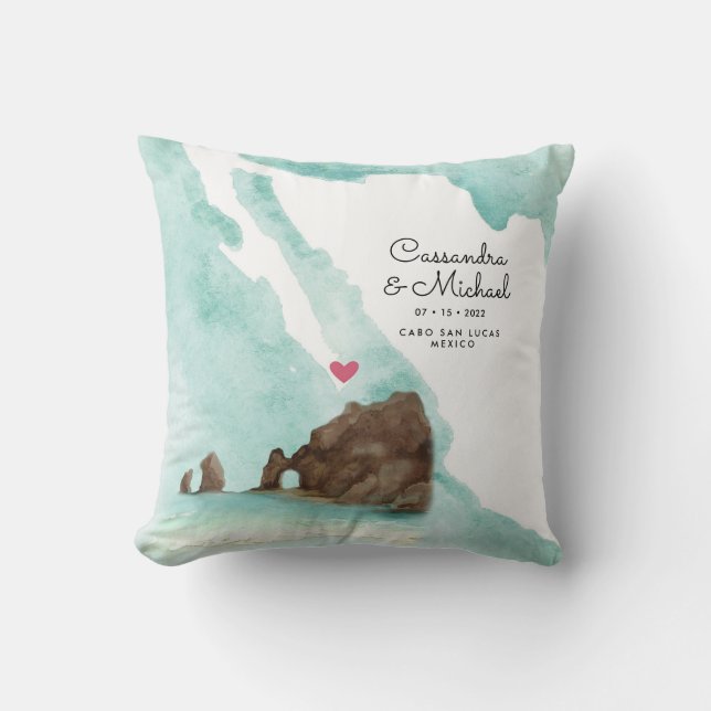 Mexico Watercolor Map | Cabo | Destination Wedding Cushion (Front)