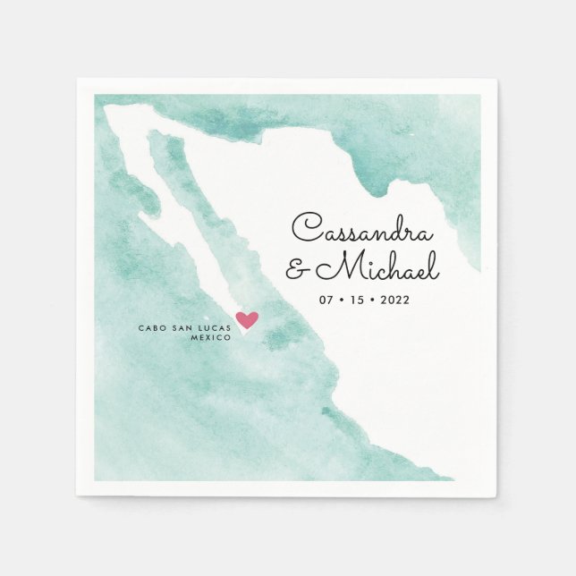 Mexico Watercolor Map | Cabo | Destination Wedding Napkin (Front)