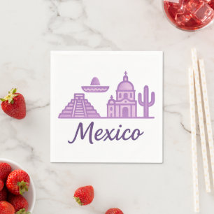 Mexico Watercolor Minimalist Line Art · Mexico Napkin