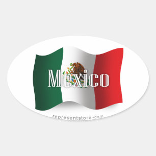 Mexico Waving Flag Oval Sticker