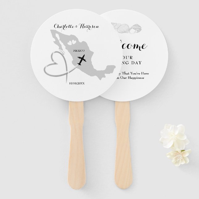 Mexico Wedding Destination Hand Fan (Front and Back)