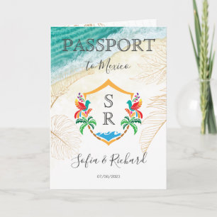 Mexico Wedding Destination Passport Crest Initials Invitation
