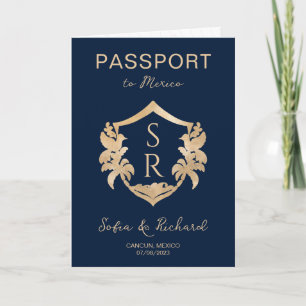 Mexico Wedding Destination Passport Crest Palm Invitation
