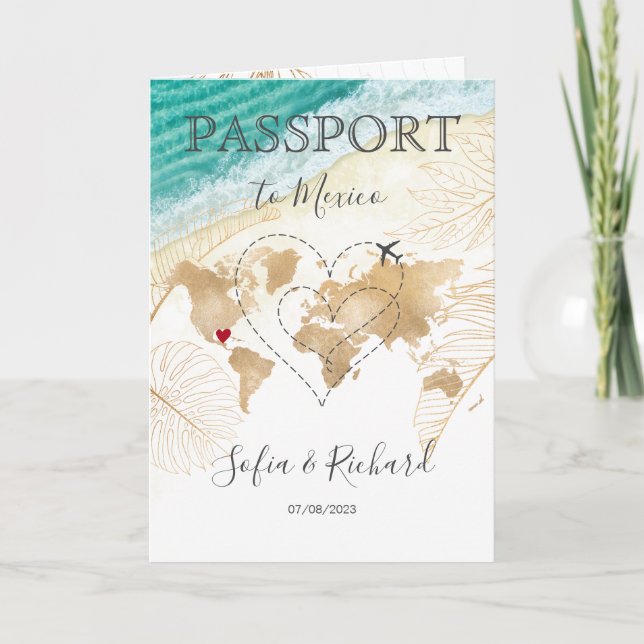 Mexico Wedding Destination Passport World Heart Invitation (Front)