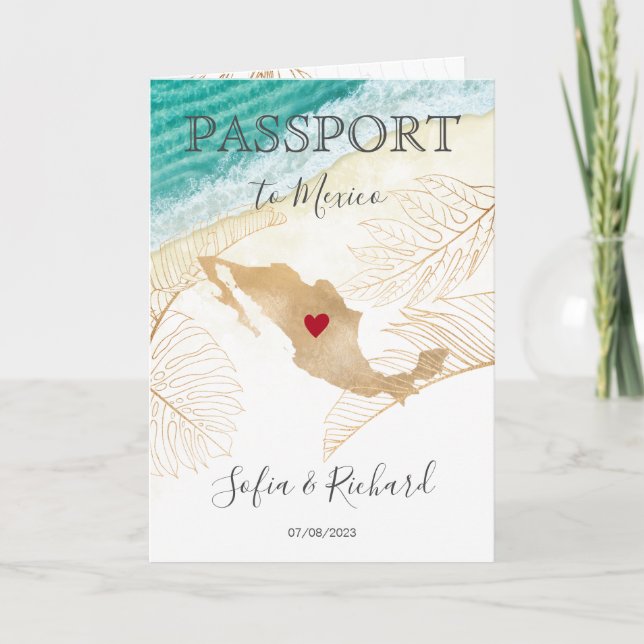 Mexico Wedding Destination Passport World Map  Inv Invitation (Front)