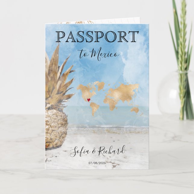 Mexico Wedding Destination Passport World Map  Inv Invitation (Front)