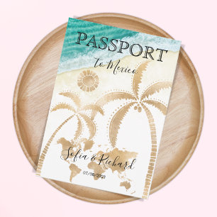 Mexico Wedding Destination Passport World Map Inv Invitation