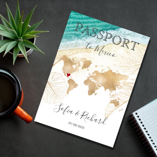 Mexico Wedding Destination Passport World Map  Inv Invitation (Creator Uploaded)